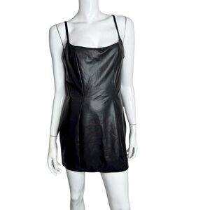 Victoria's Secret Black Spaghetti Strap Faux Leather Mini‎ Slip Dress